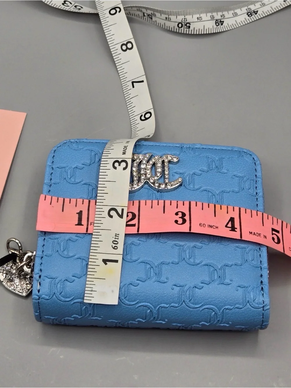 Juicy Couture Blue Embossed Zip Wallet with Rhinestone Logo